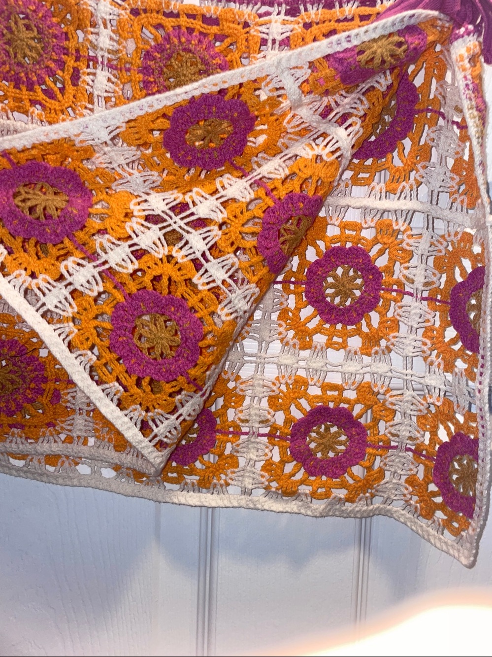 Crochet Mini Skirt/ cover up with Orange and Magenta Floral crochet Squares - Picture 2 of 4